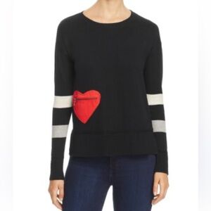 Lisa Tod Heart Throb Zipper Pocket Cotton/Cashmere Striped Crewneck Sweater PM